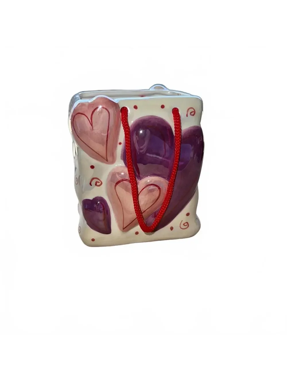 Ceramic Heart-Shaped Decorative Square Vase with Red Handles